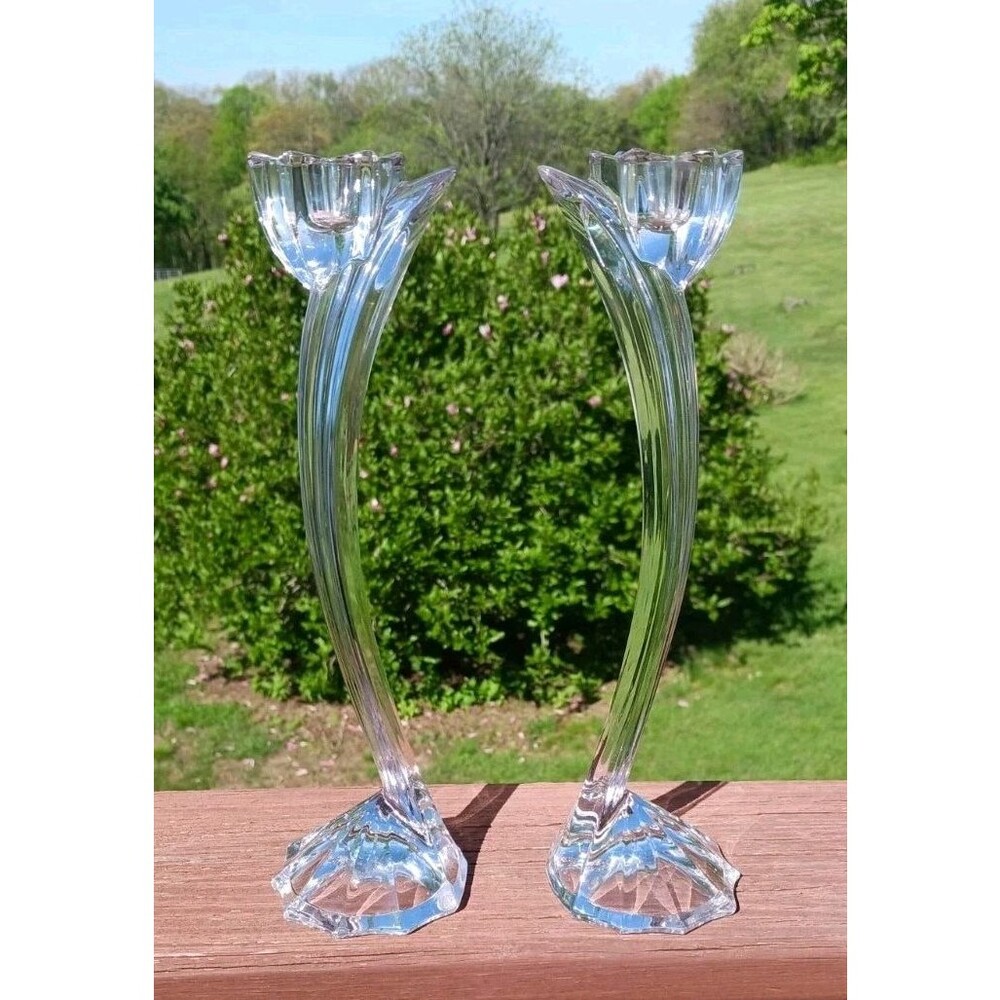 Vtg Mikasa "Flower Song" Elegant Lead Crystal 10" Taper Candle Holders Art Deco
